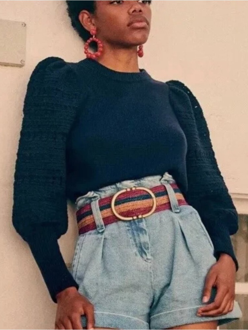 Sezane Orion Jumper Navy Puff-Sleeve Knit XS
